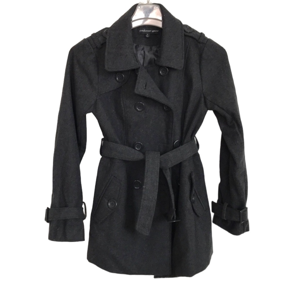 Ambiance Dark Gray Wool Blend Trench Coat Jacket Size Medium